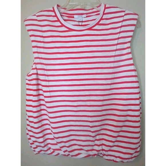 JOE'S Jeans Womens M Top Red Striped Sleeveless Bubble Hem Padded Shoulders $98 - Picture 2 of 16